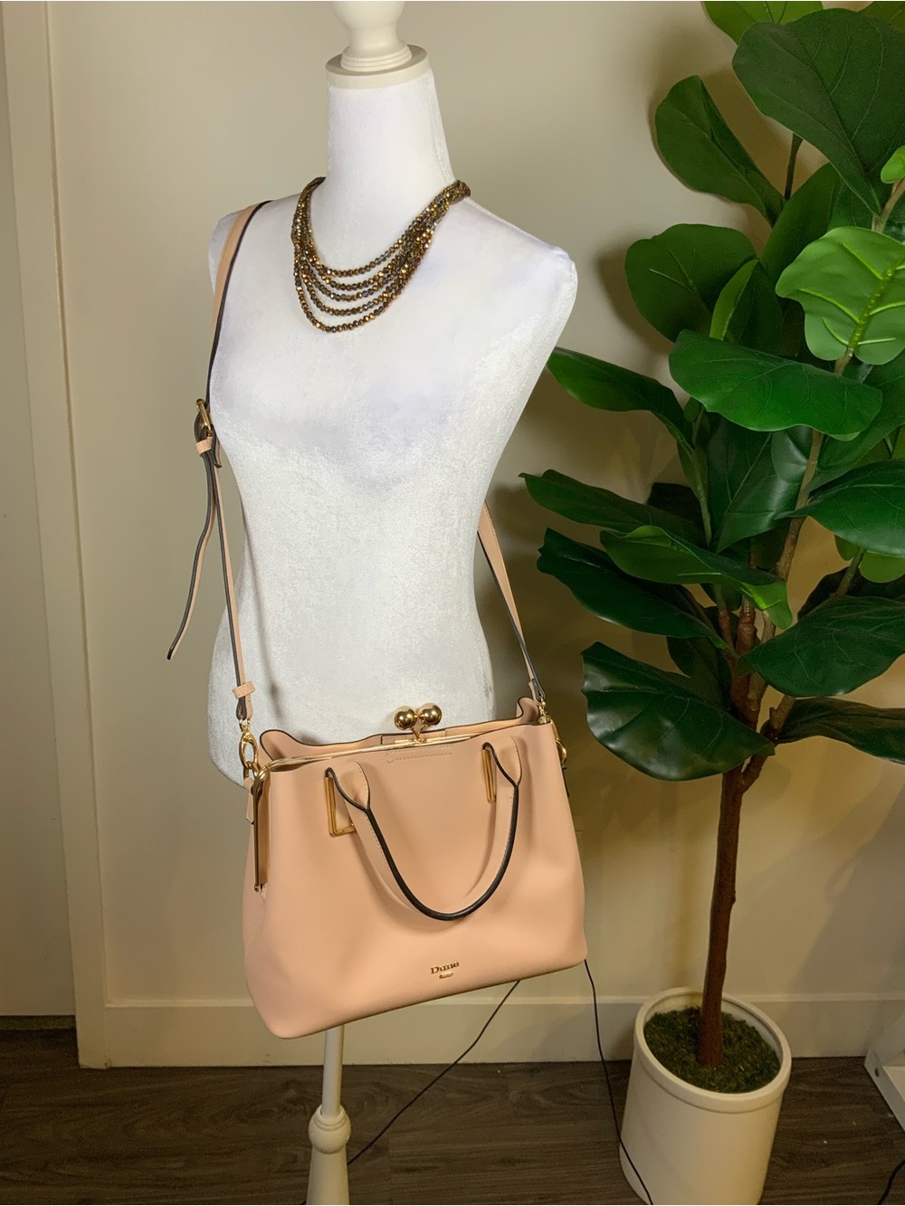 Dune London Blush Pink Leather Shoulder Bag with Gold Hardware